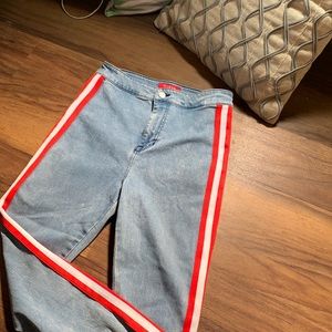 Guess High-Rise Women's Jeans with Red and White Side Stripes